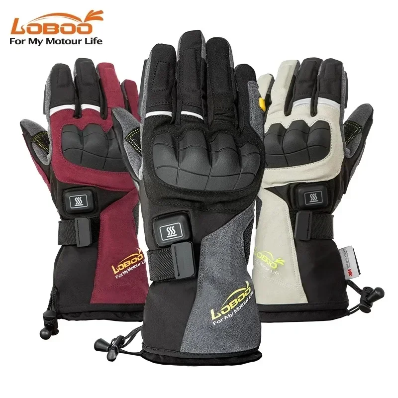 LOBOO Wintertime Motorcycle Electric Heating Gloves for Men and Women Riding Windproof Warm Can Touch Screen Anti-fall Gloves