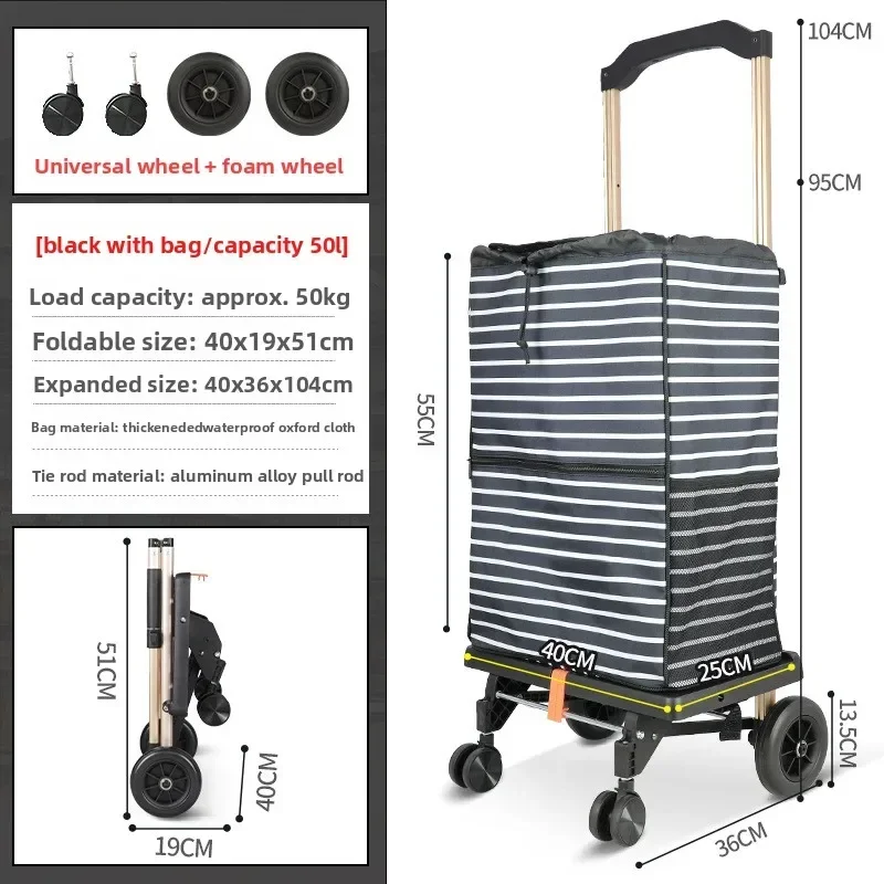 Modern Hand-pulled cart, small trailer, folding shopping cart, shopping cart with bag.
