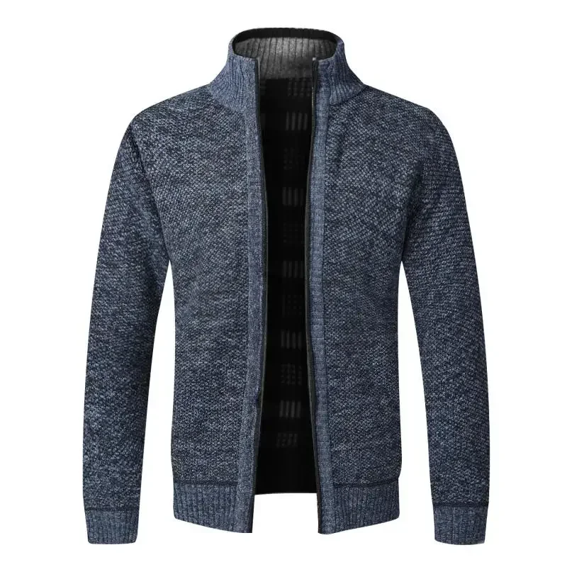Men's Cardigan Sweater Jackets Winter Thicken Warm Stand Collar Knitted Zipper Casual Cardigan Men Daily Solid Color Sweatercoat