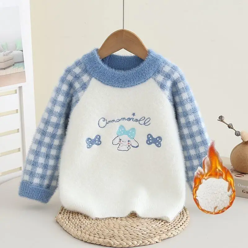 

Sanrio Kuromi My Melody Cinnamoroll, зима-весна, свитер для девочек, вязаный пуловер, утепленные теплые детские топы, кавайная повседневная одежда