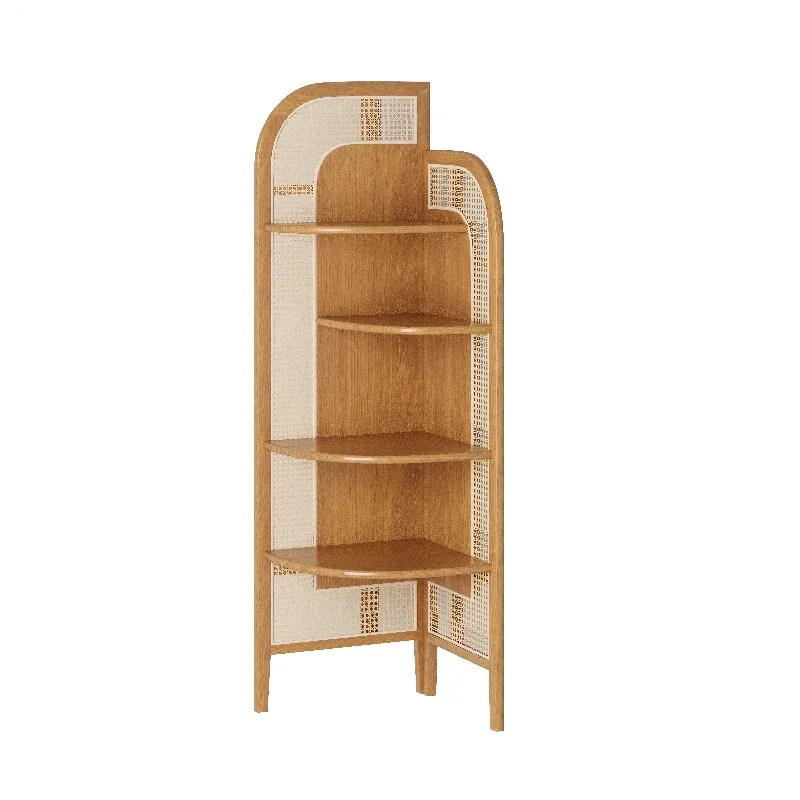 

Solid wood rattan corner floor rack, living room, bedroom, household multi-layer storage cabinet, bookcase display rack