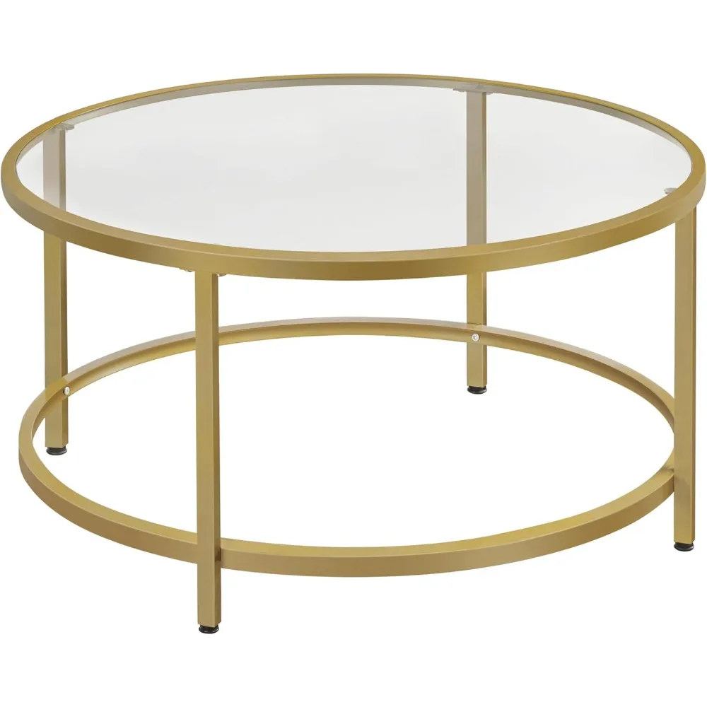 

Gold Glass Coffee Table for Living Room, 36" Round Glass Coffee Table with Metal Frame, Circle Coffee Table for Home, Office