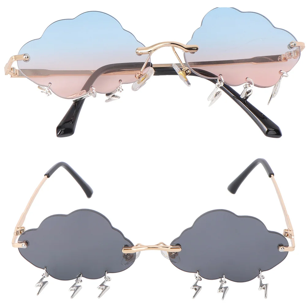 

2pcs Sun Glasses Cloud Shape Charm Frameless Lightweight Shades For Party Beach Trip Accessory