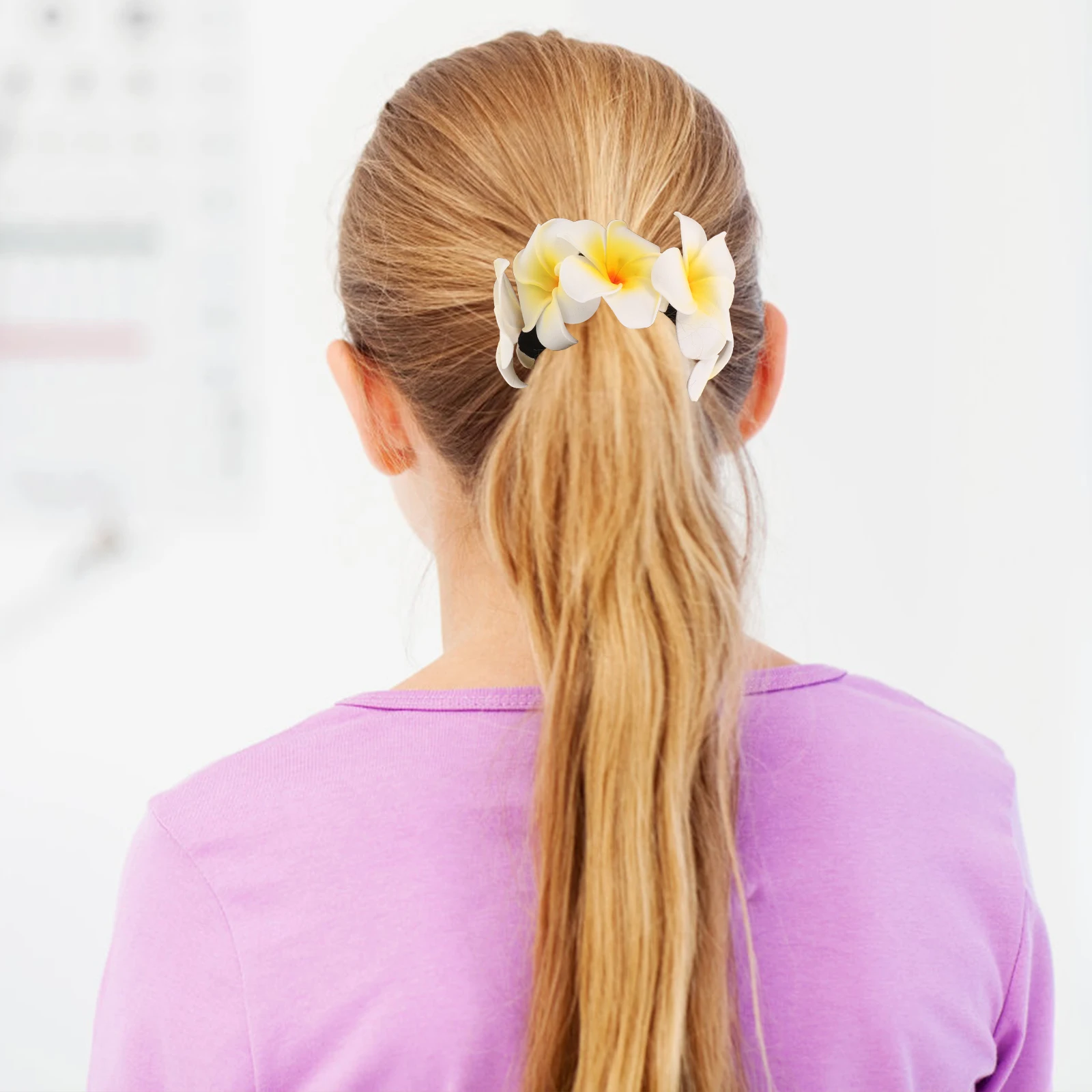 

Floral Hair Bows White Foam Frangipani Wreath Elastic Scrunchies Accessories Women Thick Hair Ties Ponytail Holders Beach Party