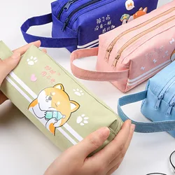 Simpatico astuccio portatile Shiba Inu Simpatico cartone animato per bambini Borsa per cancelleria Borsa di grande capacità Borsa per matite in tela per studenti scolastici