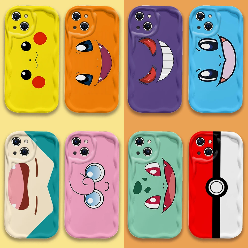 New Personality Pokémons Cute 3D Wave Case For iPhone 16 15 14 13 12 11 Pro Max Mini X XR XSMAX 8 7 6S Plus Soft Silicone Cover