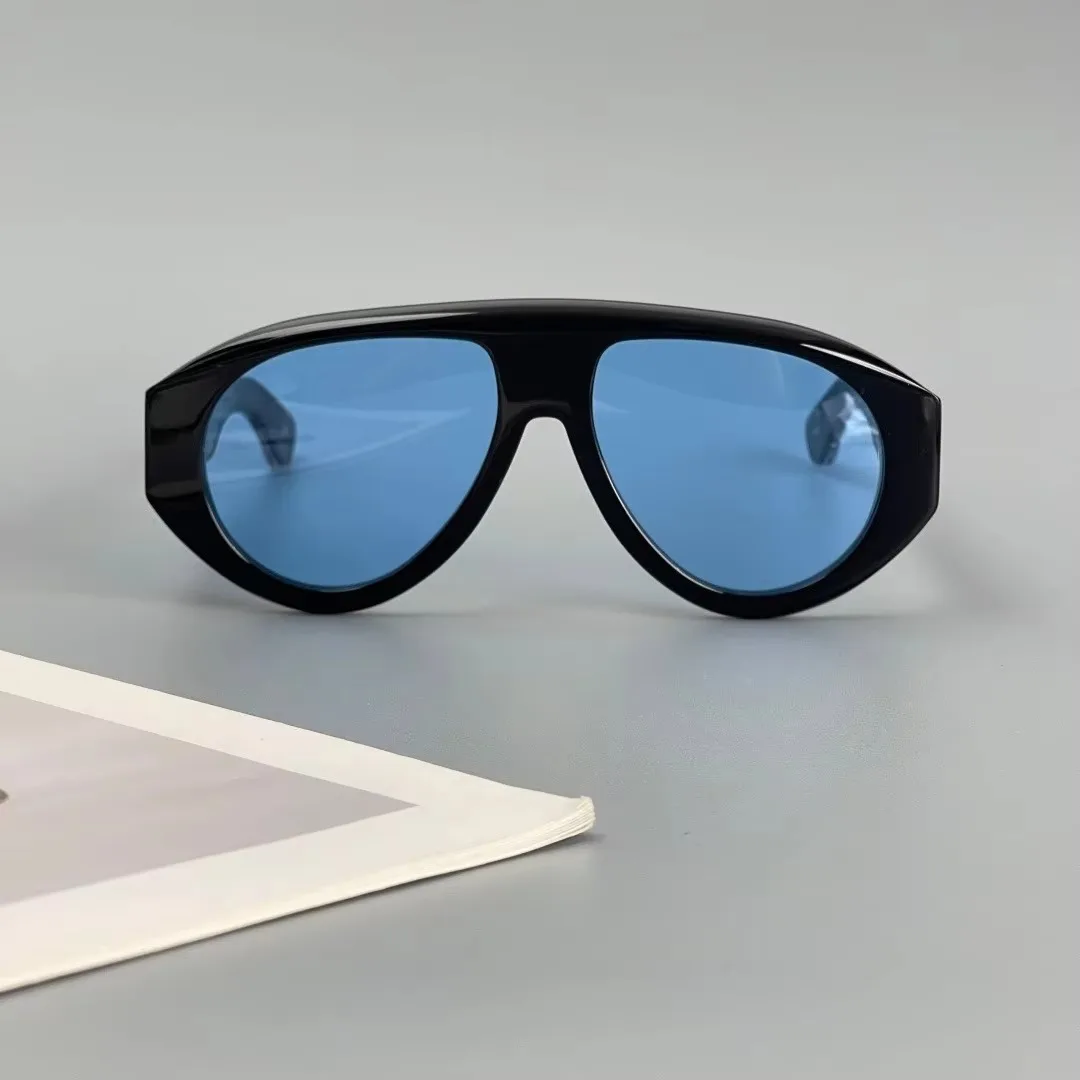 Retro Flat Top Aviator Sunglasses Men Women Thick Acetate Single Bridge UV400 Outdoor Driving Oversized Shades Eyewear