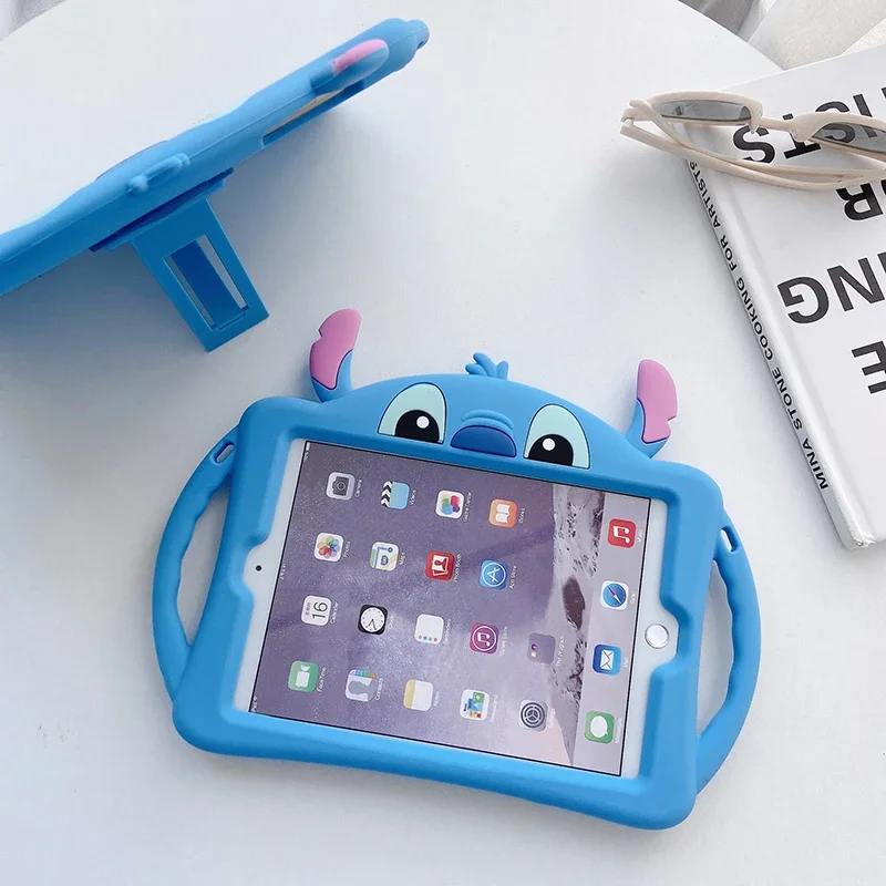 Stitch Case For Ipad Pro 9.7in 19 20 7/8/9th 10.2inch Stand Case Mini4/5 9.7inch Cartoon Silicon Shockproof Case Kids Cover Gift