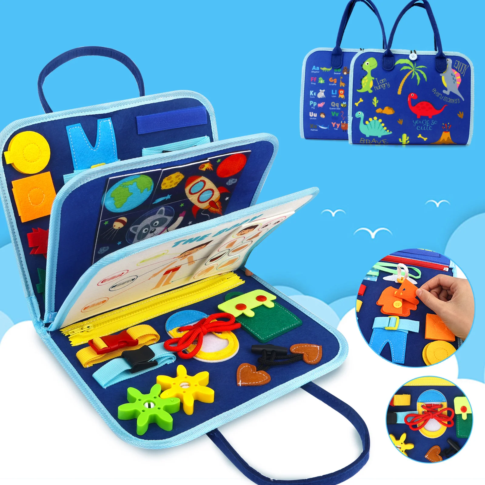 Busy Board Sensory Activity - Montessori Toys Airplane Travel Essentials Road Trip Games Quiet Book Birthday Gifts Learning Toy