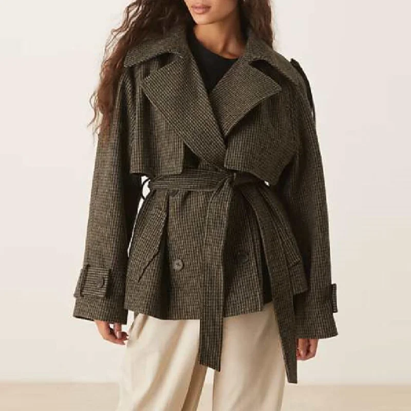 

Винтажная стильная куртка в полоску, элегантная, изысканная, с поясом на талии, женская верхняя одежда, осенняя повседневная шикарная женская одежда