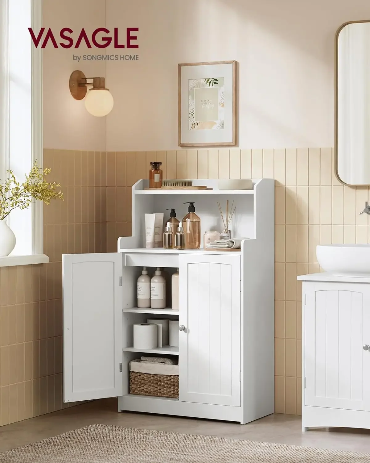 Bathroom Storage Cabinet, Bathroom Floor Cabinet with 2 Doors, 2 Adjustable Shelves, 11.8 x 23.6 x 39.4 Inches, Freestanding