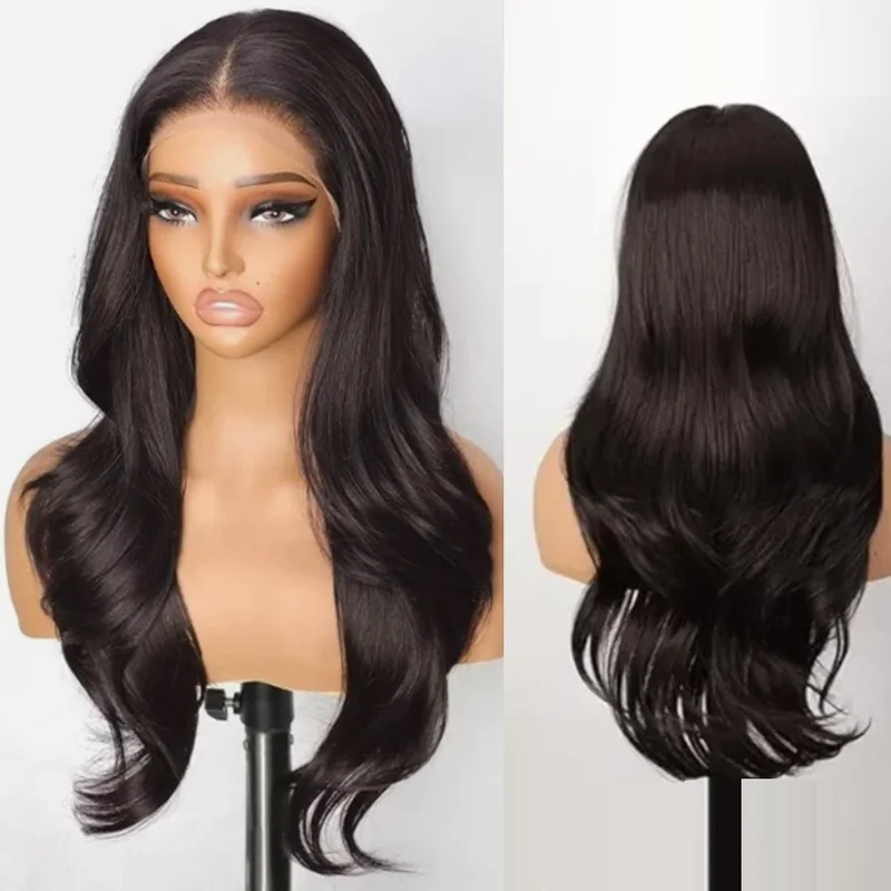 Front Lace New Fashion Long Natural Dark Brown Wavy Women's Full Wigs 24 Inch