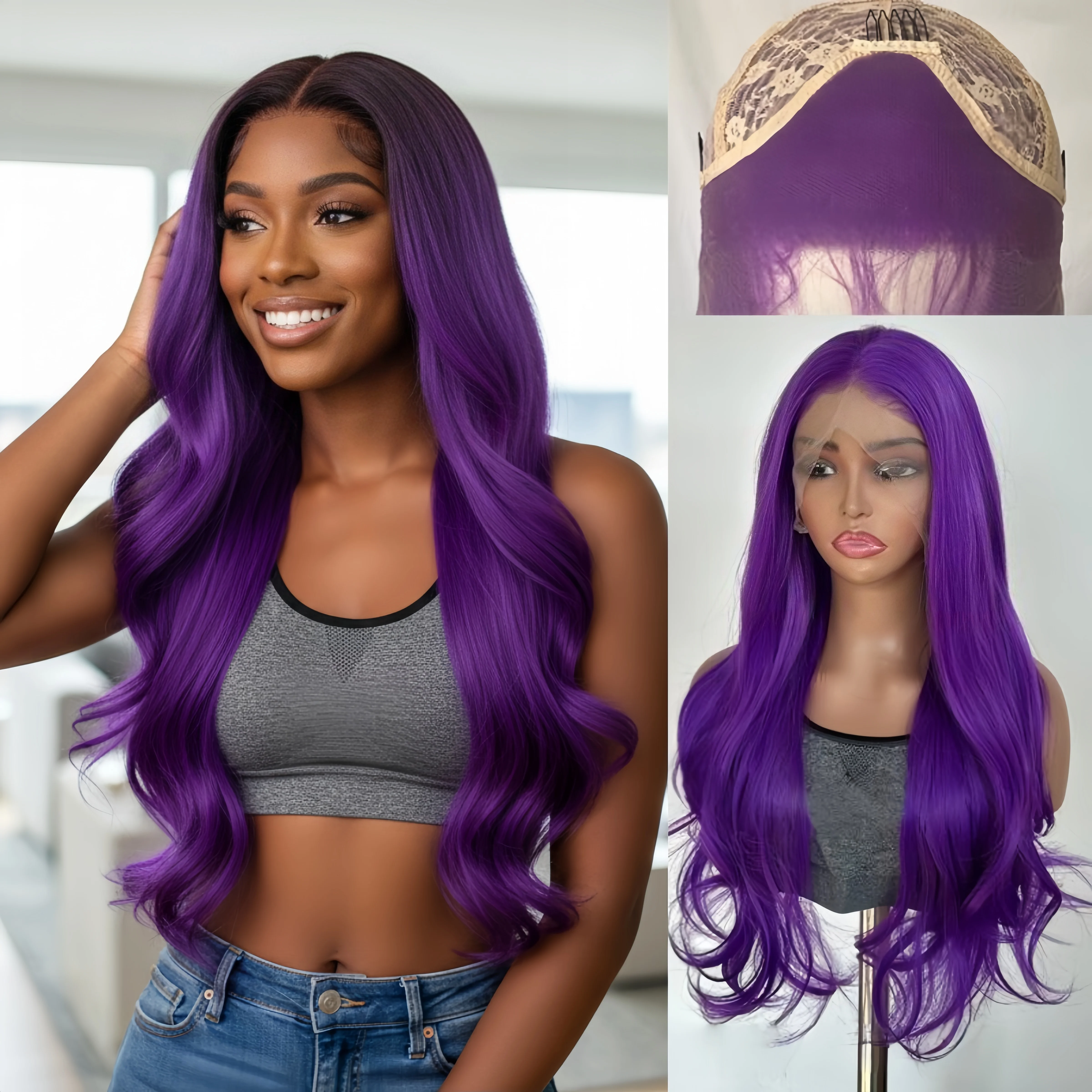 

Purple Lace Wig for Women 13x4 HD Lace Frontal Cosplay Wig Synthetic Hair Wigs High Quality Natural Looking High Tempera Fibers