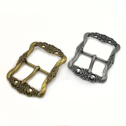 34mm Vintage popular hollow carved zinc alloy belt buckle Fashion accessory silver and cyan metal belt buckle