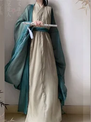 WeiJin Dynasty Hanfu Female Chinese Style Straight-Sleeved Shirt suit Long Robe Chinese Traditional Hanfu Clothing Cosplay