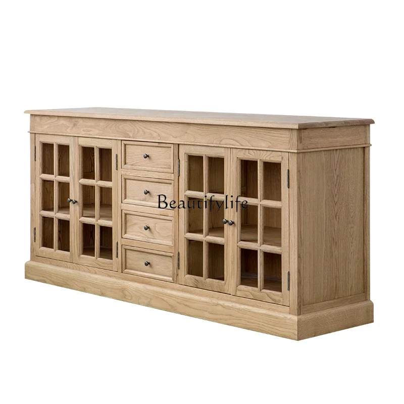 

LD6-*American country entrance storage side cabinet retro solid wood cabinet living room against the wall