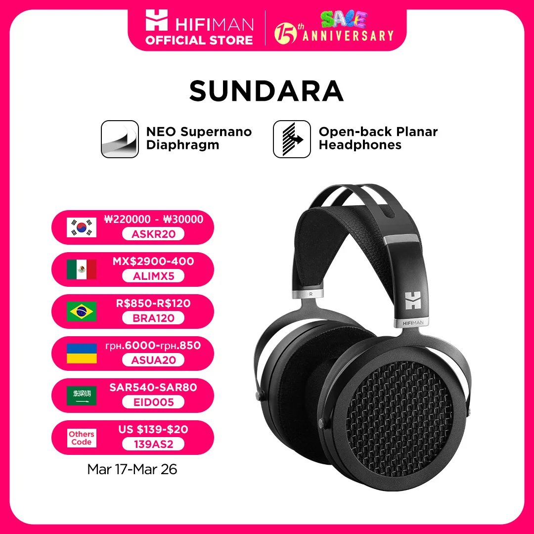 HIFIMAN SUNDARA Over-Ear Full-Size Planar Magnetic Headphones (Black) with High Fidelity Design Metal Casing