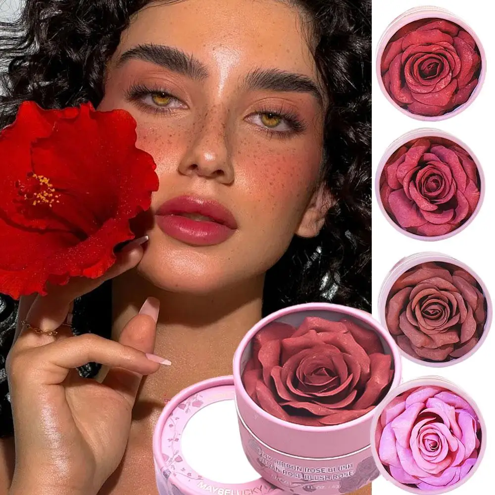 Fard à joues en poudre de Rose pétale 3D, résistant à l'eau, longue durée, formes de visage, poudre de maquillage, fleur, Blush Z2R2