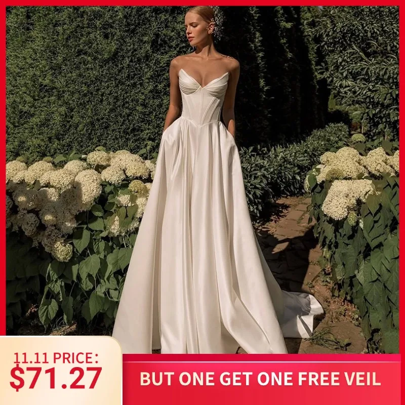 

Eightree Simple A-Line Wedding Dresses 2025 Sweetheart Long Bridal Dress With Pocket Women Evening Wedding Prom Gowns Customized