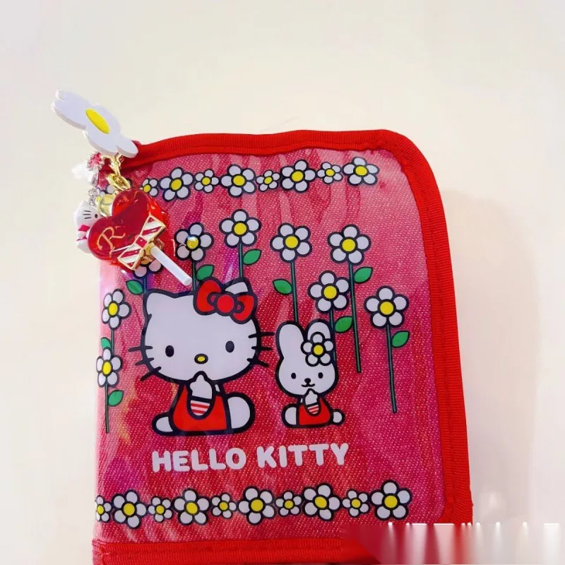Borsa per carte Hello Kitty con fiore rosso vintage Fascino giapponese Estetico geometrico Portafoglio Hello Kitty Regalo di compleanno Decorazione per ragazza carina
