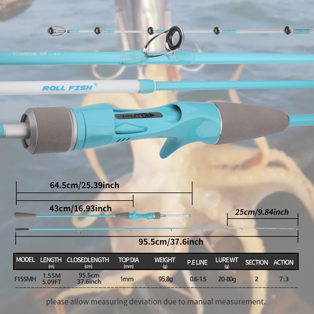 ROLLFISH 1,55M Titan-Spitze Oktopus-Tintenfisch-Kohlefaser-Salzwasser-Bootsrute zum Slow Jigging und Casting + Aufbewahrungstasche – Detail 3