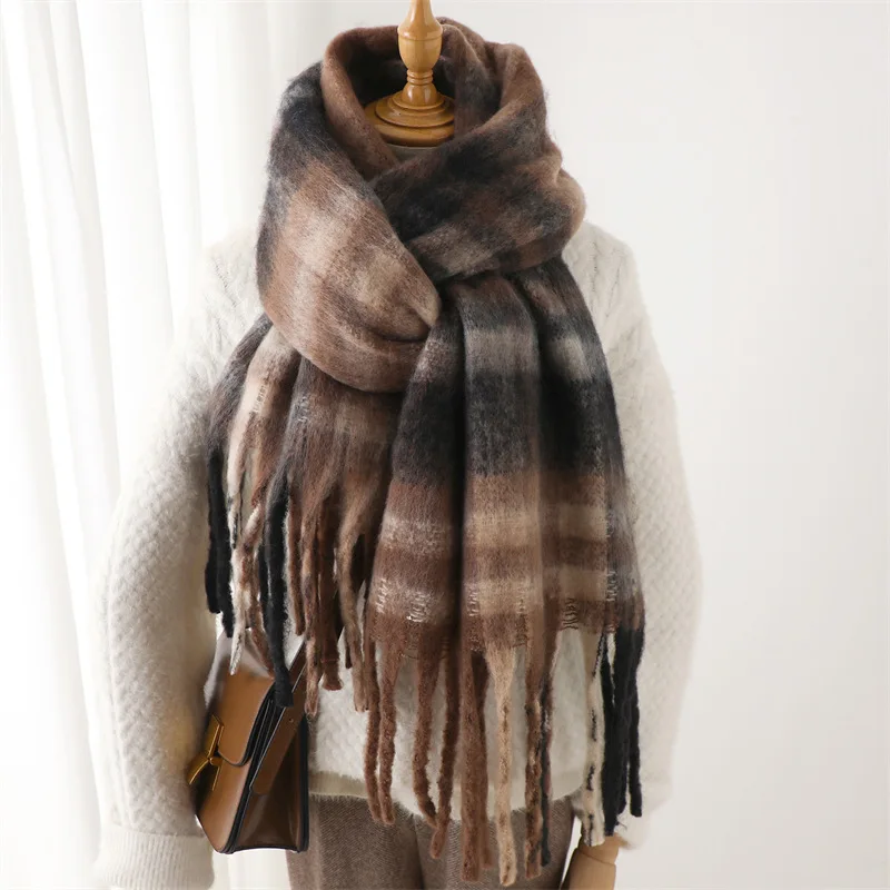 Imitate Cashmere Scarf Fashion Plaid Striped Tassels For Woman Winter Outdoor Keep Warm Shawls Lady Soft Long Thick Scaves