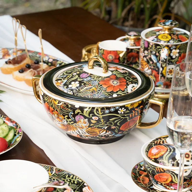 

HYS china dinnerware set - complete round plate and flat plate set for hotel table settings