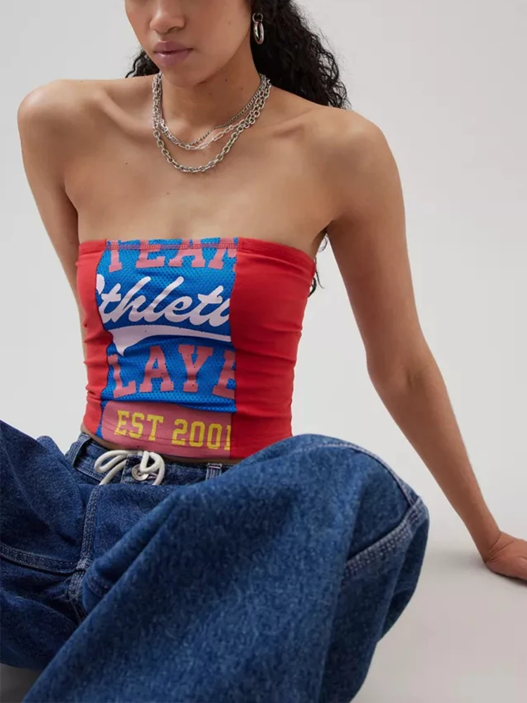 Europe and the United States spring and summer new tube top vest Y2k fashion retro letter printing pattern slim and simple vest.