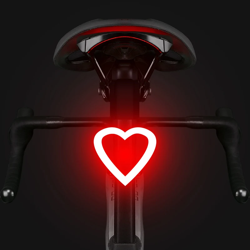 Bicycle light for night riding on mountain bikes, riding warning, heart-shaped creative rear tail light for road bikes.