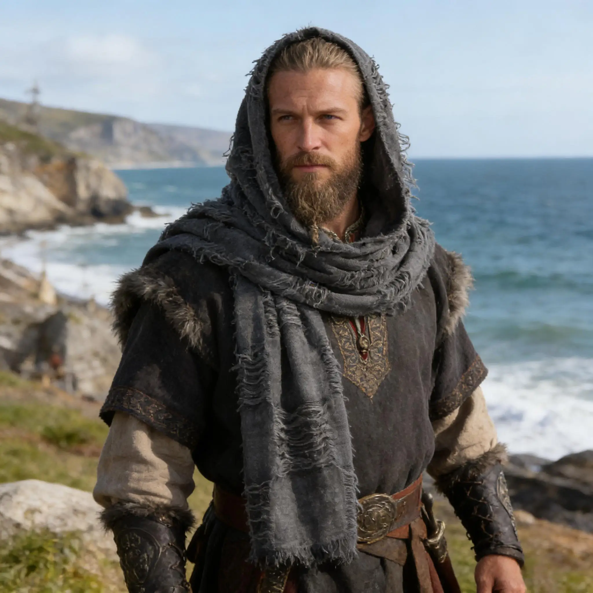 Medieval Hooded Cape Shaman Ninja Scarf Post Apocalyptic Wrap Scarf Cowl Rogue Hood Cape Viking Renaissance Costume