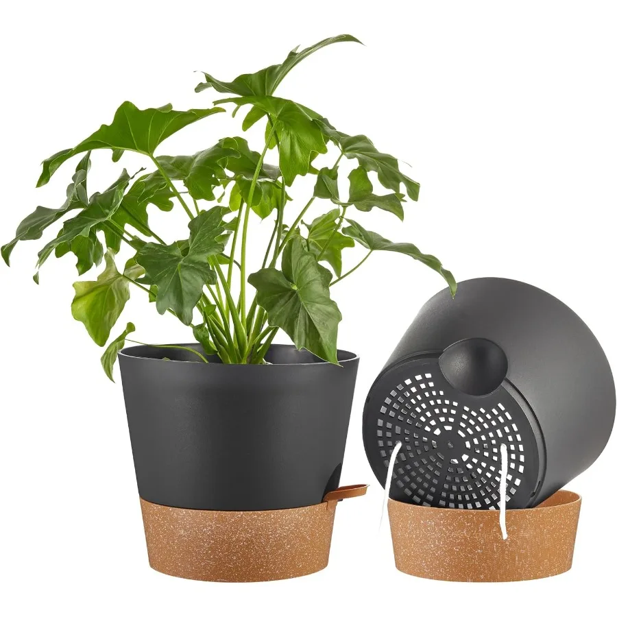 

2Pack 10 Inch Planter Pots for Indoor Outdoor Plants Self Watering Flower Pots with Deep Reservoir Black with Terracotta