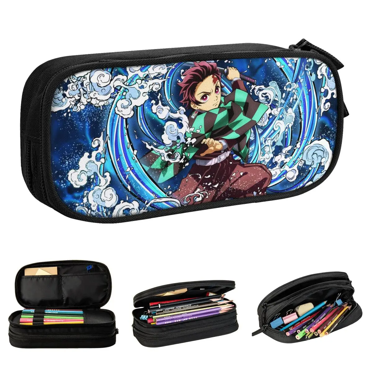 Demon Slayer Kimetsu No Yaiba Pencil Cases Tanjiro Pen Holder Bag Kids Big Capacity Office Gifts Pencilcases