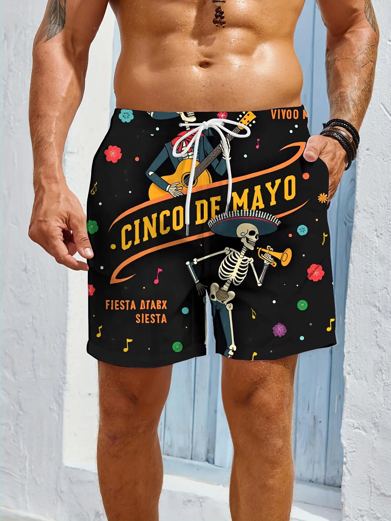 1pcs Men's Short swim trunks2026 Summer 3D Printed Short sleeve Pants Polyester Men clothing Breathable running Quick drying