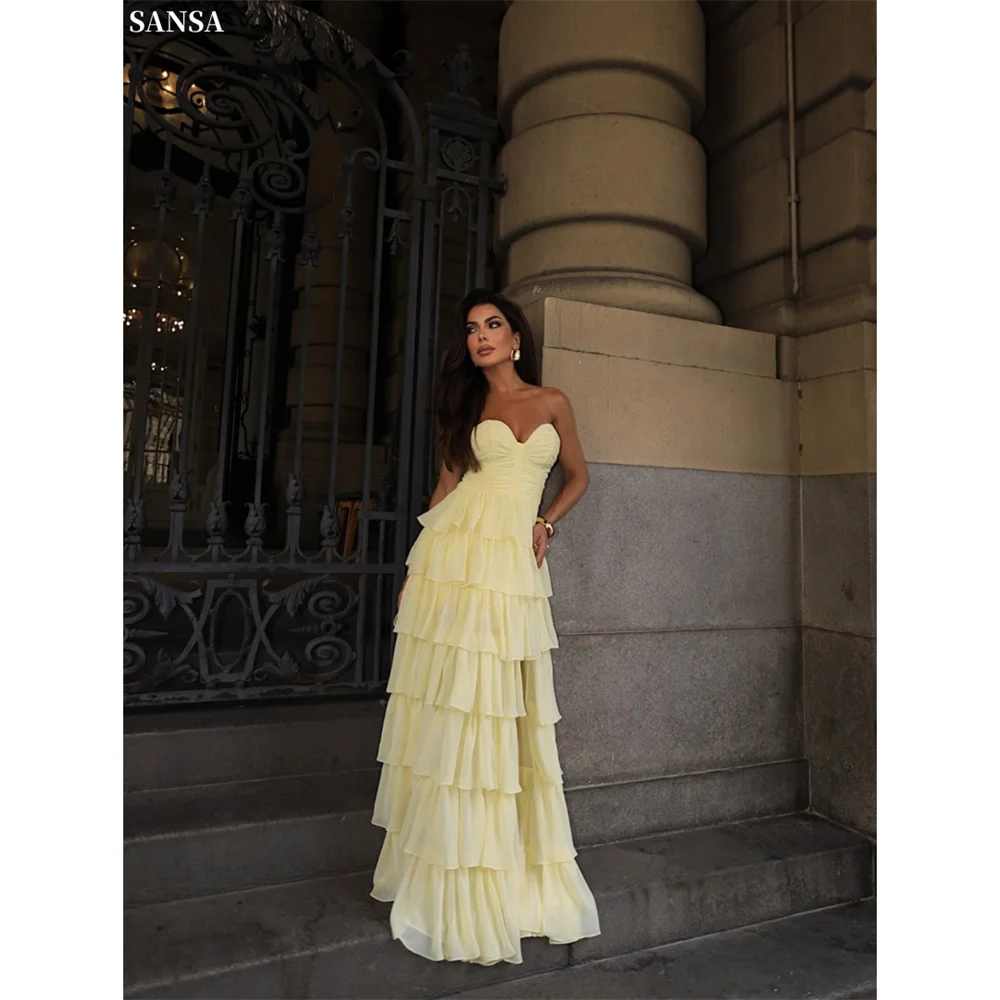 

Sansa индивидуальное желтое платье для выпускного вечера с разрезом по бокам и многоуровневыми оборками, милое платье русалки без бретелек, Vestidos De Noche, официальное платье длиной до пола