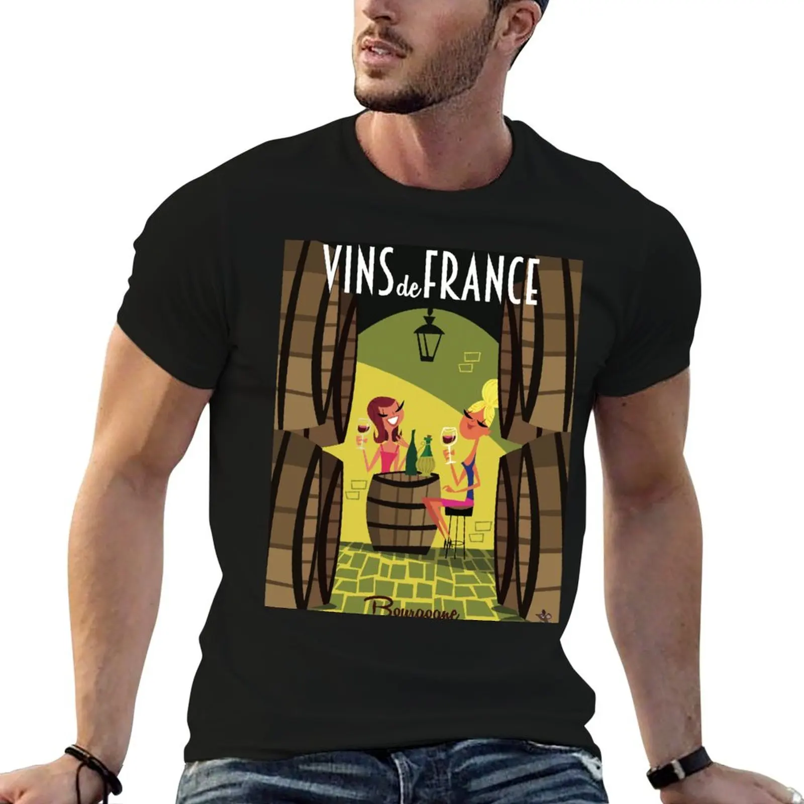 Vins de France Bourgogne poster T-Shirt basketball graphic tees vintage graphic tee summer tops street wear men workout shirt