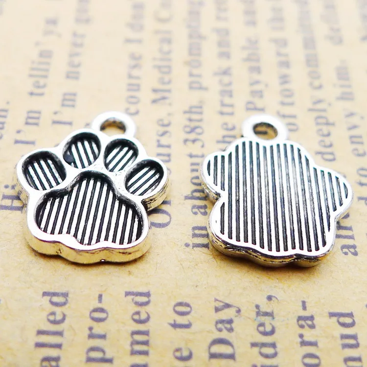 20pcs/lot 12*15mm Dog Paw Charm Antique Silver Animal Paw Pendant For DIY Handmade Jewelry Making Accessorie