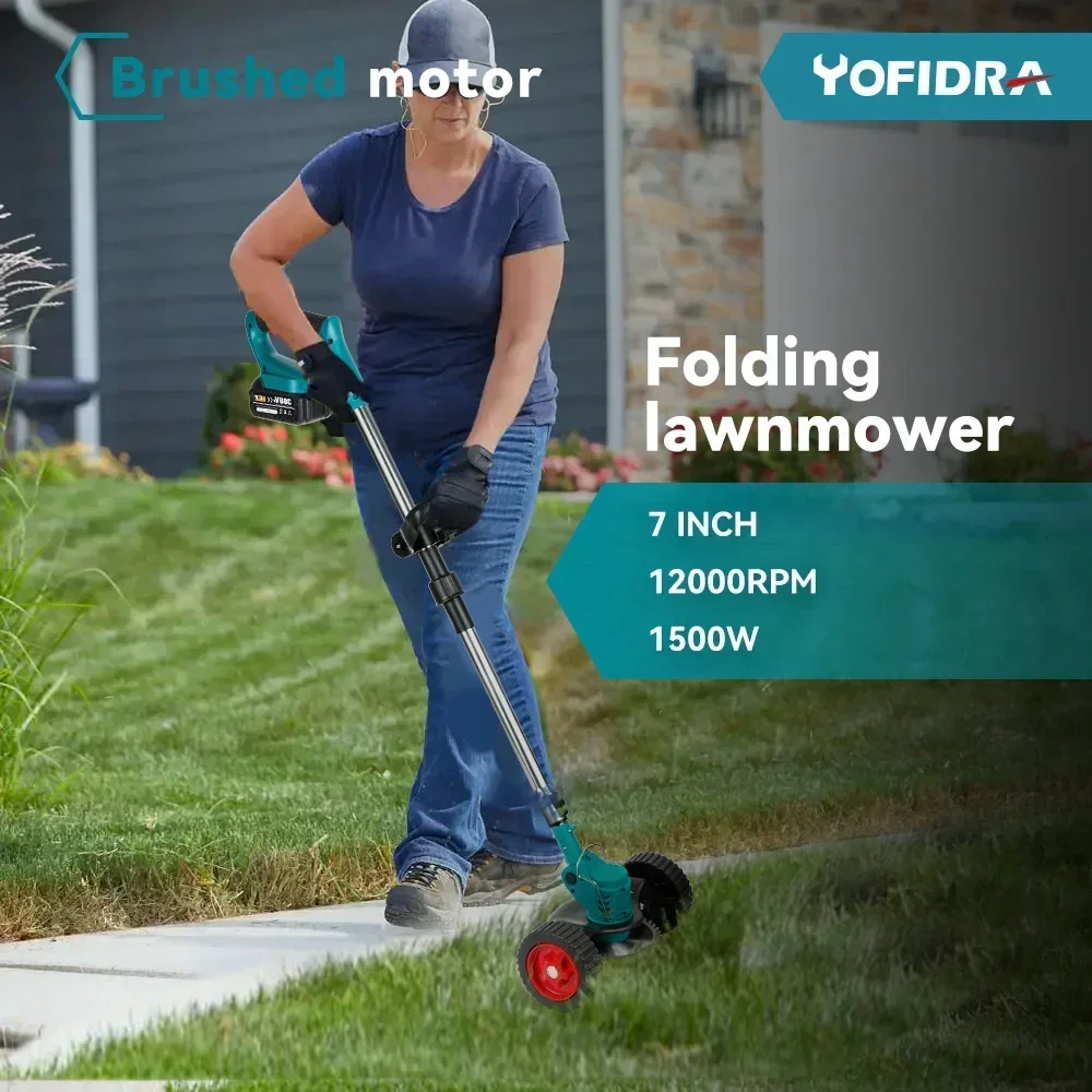 YOFIDRA Electric Lawn Mower Handheld Length Adjustable Cutter Cordless Garden Grass Cutting Trimmer For Makita 18V Battery