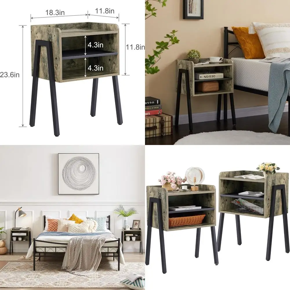 

2-Tier Industrial Style Nightstand with Stackable Accent Storage for Bedrooms and Living Rooms