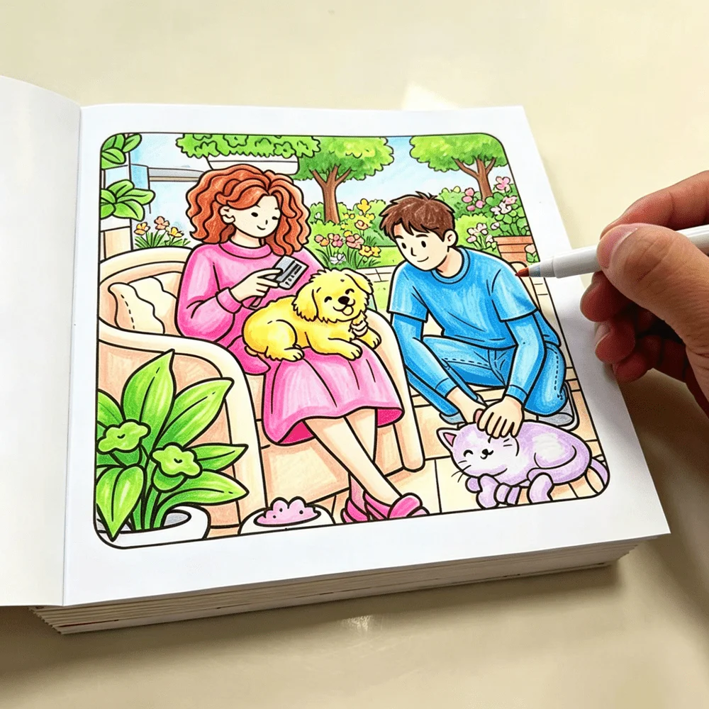 Love Romance Cute & Comfy Coloring Book 24 Pages Cozy Couple Scenes Relaxing Stress Relief Art Activity for Adults ﻿