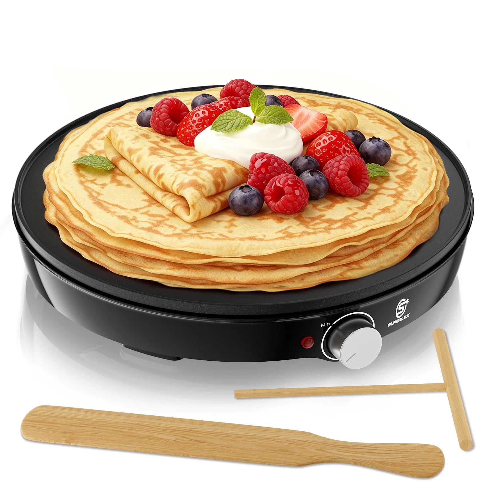 SUPERLEX-máquina eléctrica para hacer crepes, 1000W, antiadherente, de acero inoxidable, Control preciso de temperatura, diámetro de 30cm