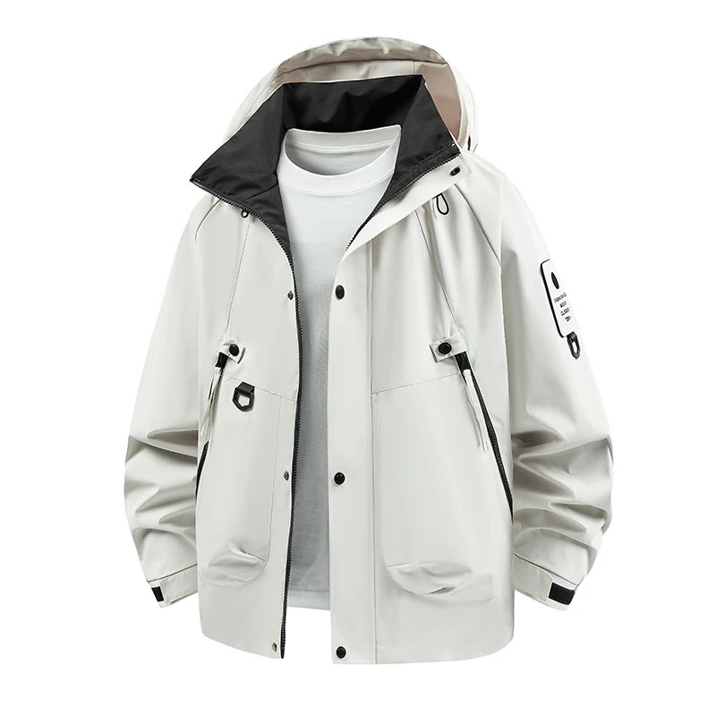 Men's Outdoor Jacket Hooded Full Zip Multi Pocket Adjustable Cuffs Regular Fit Hiking Camping Travel Spring Autumn Coat