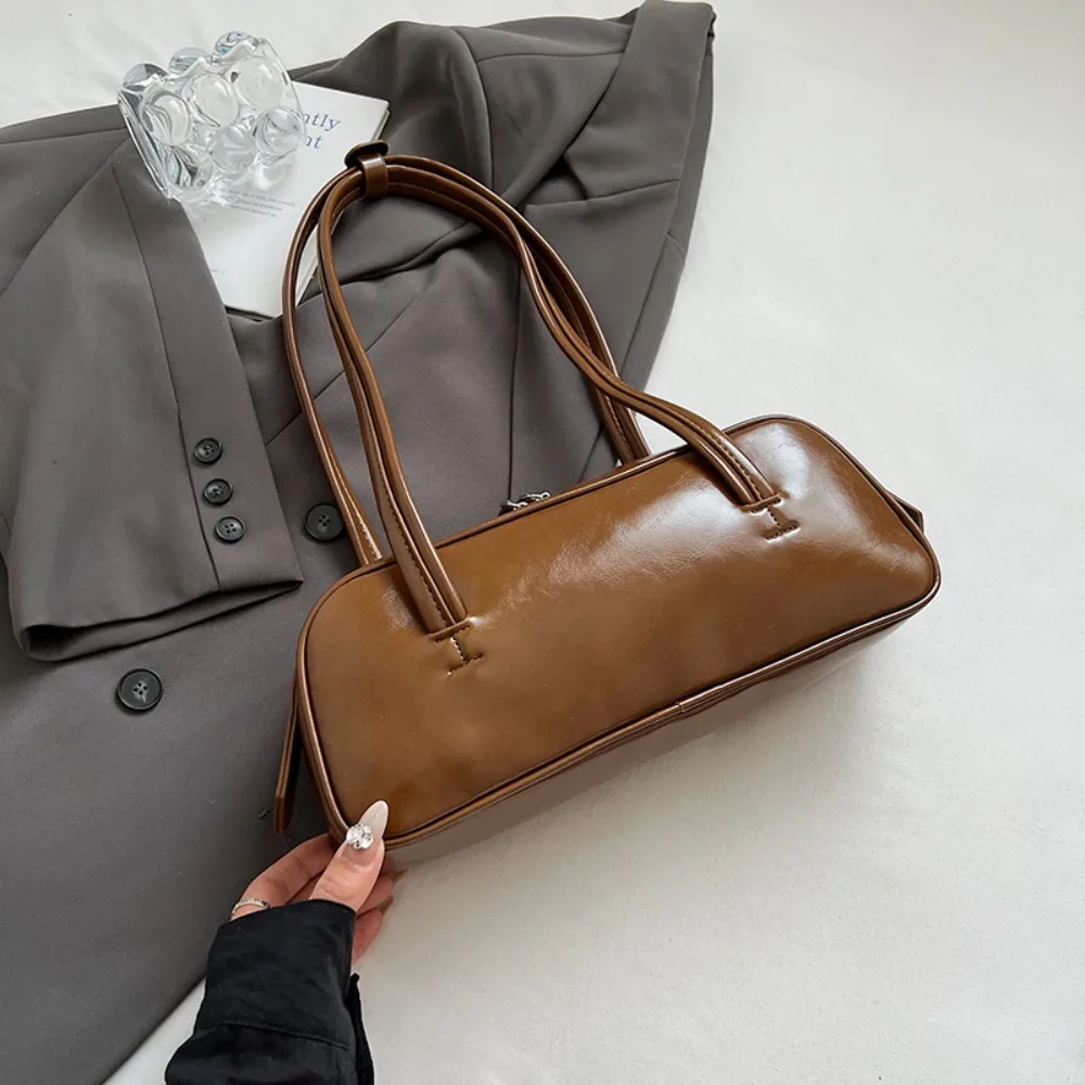 

Fashion French Style Pu Bowling Bag Large Capacity PU Leather Boston Shoulder Bag Elegant Casual Women Handbags Armpit Bag