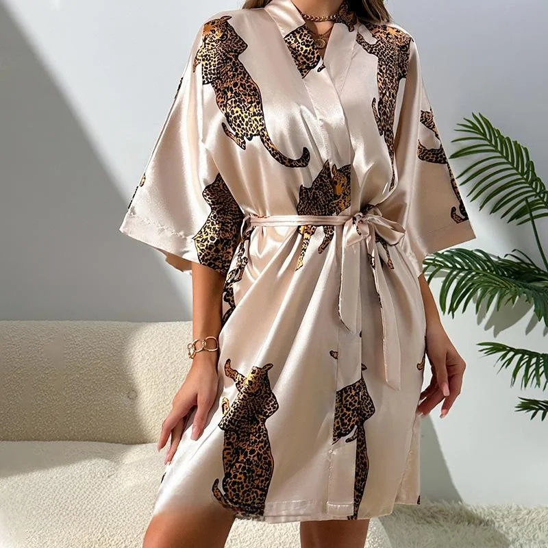 

Сексуальная одежда с леопардовым принтом, домашняя одежда, халат ort Sle, осенняя коллекция из тонкого материала для молодых женщин, удобная домашняя одежда