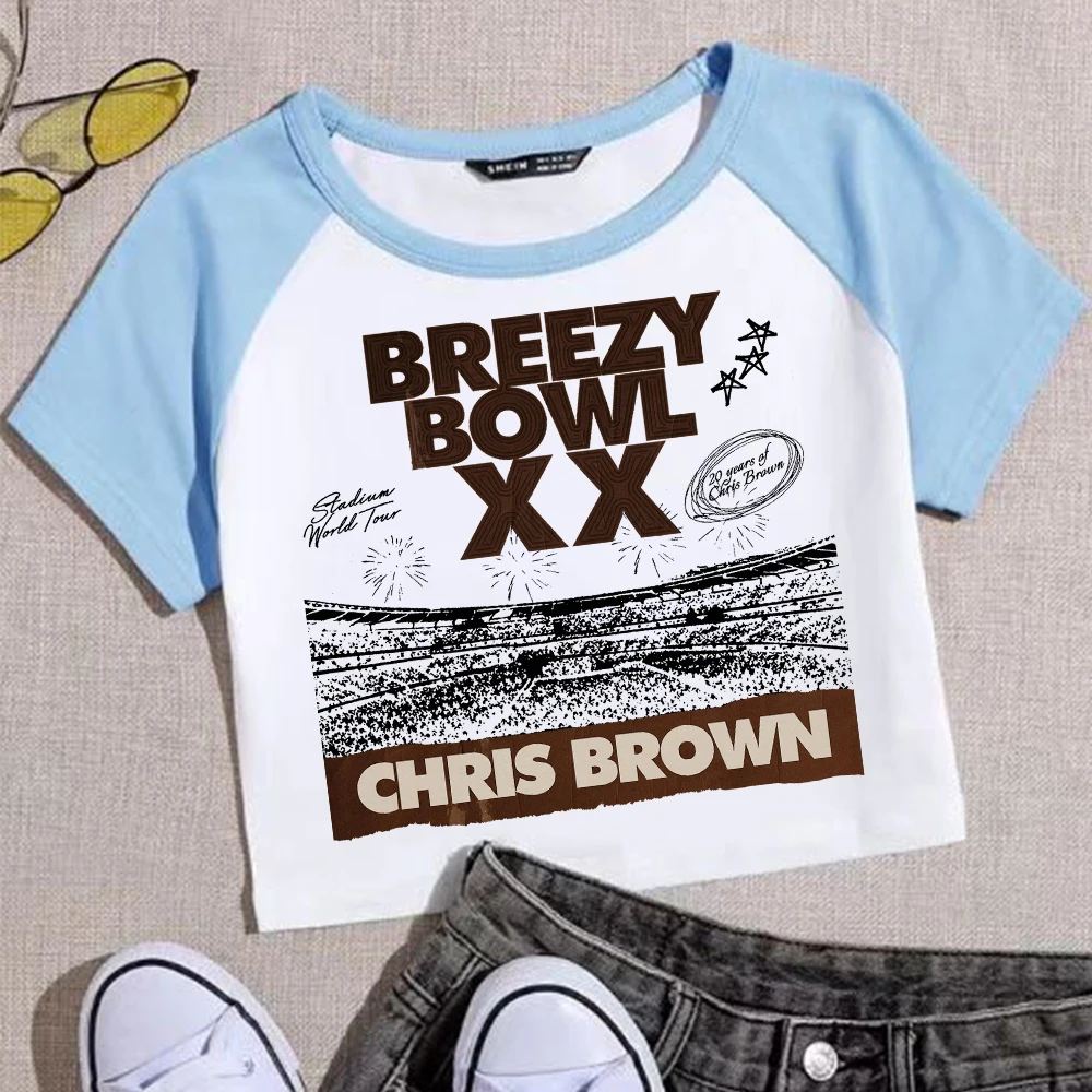 Chris Brown Breezy Bowl XX Tour Crop Tops T-Shirt Damen Mädchen Mode Shirt Fans Geschenk