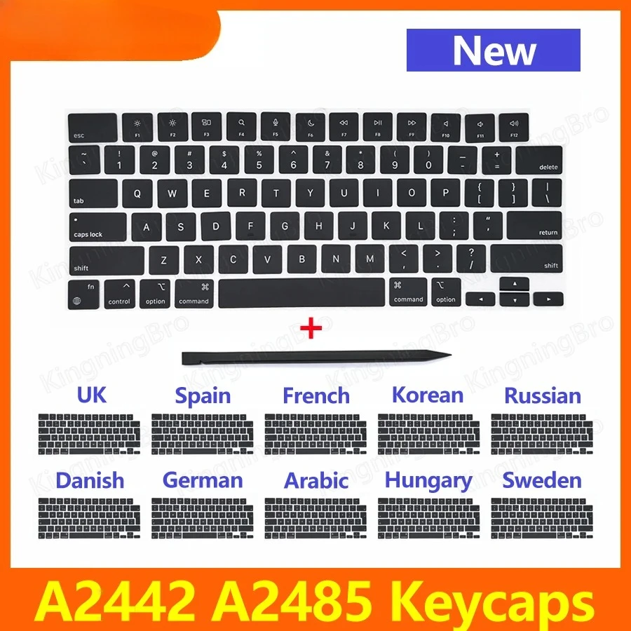 Neue Ersatz-Tastenkappen US UK Spanien Französisch Russisch für Macbook Pro 14" 16" A2485 A2442 Tastatur Schlussjahr 2021