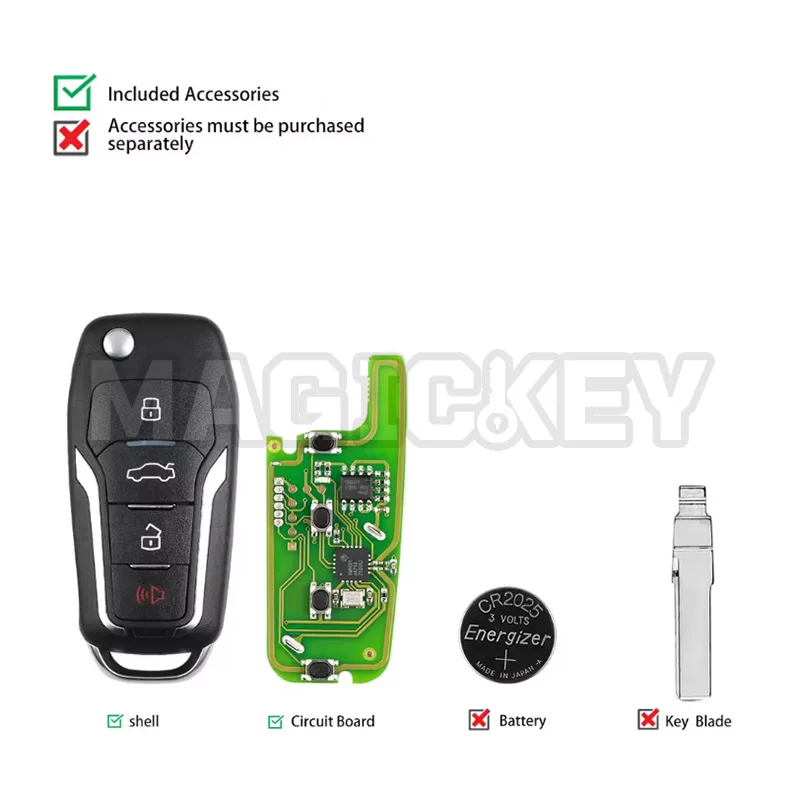 1 قطعة Xhorse XKFO01EN سلك مفتاح بعيد فورد كوندور الوجه 4 أزرار غير المنقولة مفتاح الملك النسخة الإنجليزية لأداة مفتاح VVDI VVDI2