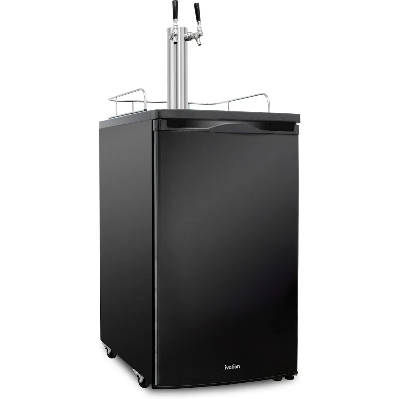 

Full Size Kegerator | Dual Tap Draft Beer Dispenser & Universal Beverage Cooler | Mounted CO2 Cylinder, Temperature Control