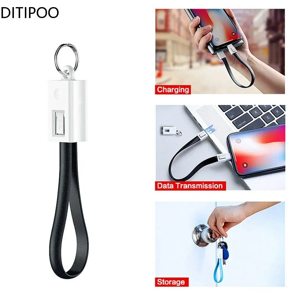 Portable USB Cable Keychain Type C Micro usb Data Short Cables For Mobile Phone Mini Key Chain Charger Cord Wire