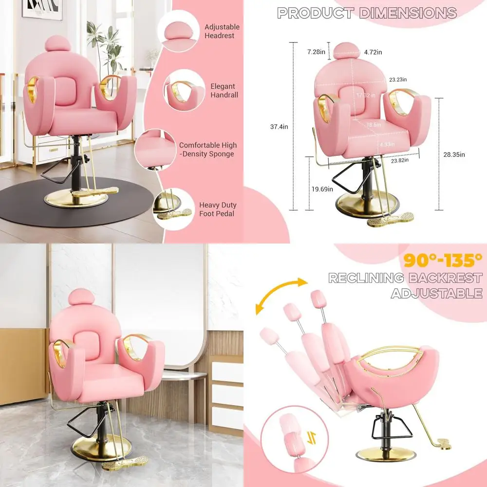 

Регулируемое по высоте гидравлическое парикмахерское кресло с поворотом на 360 градусов ° Многофункциональное кресло-реклайнер для салонов и спа, розовое