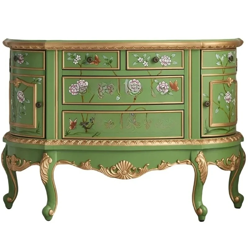 WSHome Entry Entrance Cabinet Semicircular Engraved Painted Decorative Dining Side Cabinet Bedroom